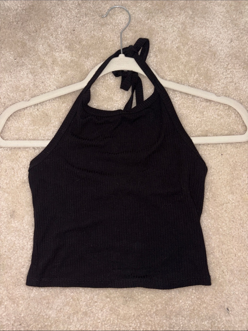 Women's Black Ribbed Halter Crop Top